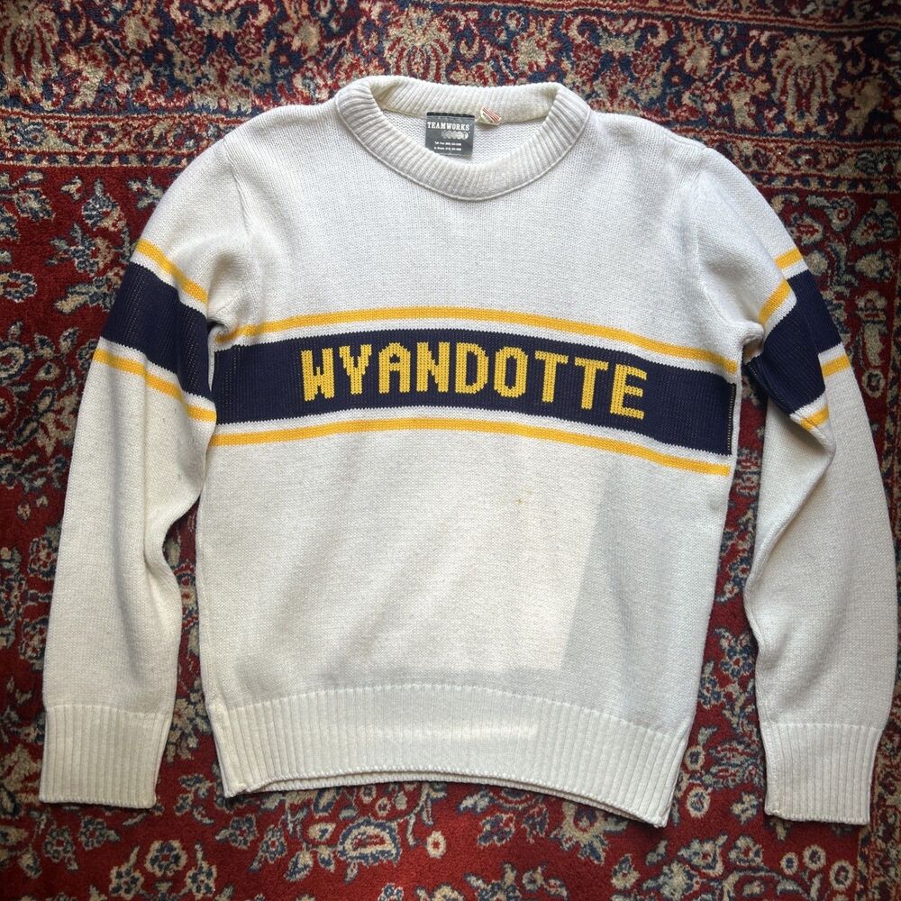 Teamworks Vintage Knitted Sweater WYANDOTTE Oversized Pullover Medium USA Made
